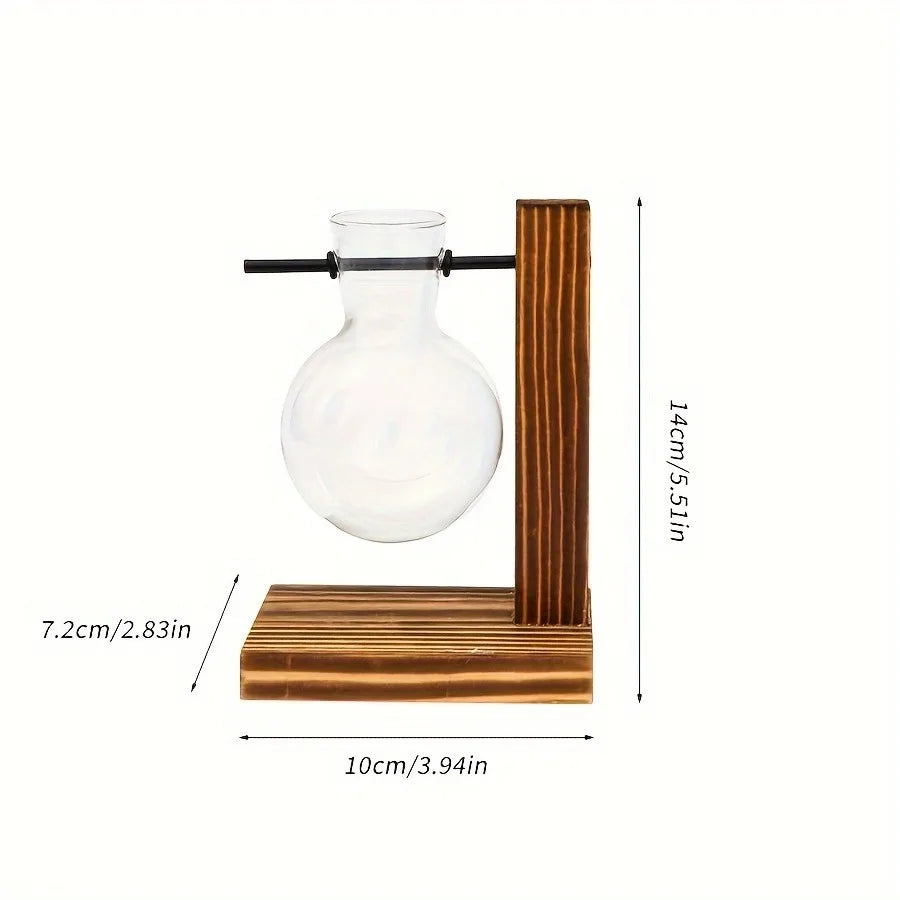 Floreros de Bulbo Hidropónicos con Base de Madera