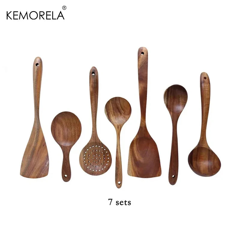 Juego de Utensilios de Cocina de Madera con Soporte