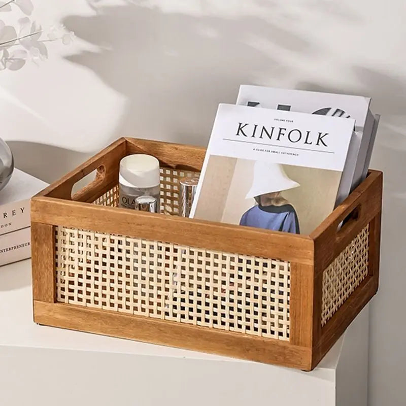 Caja Organizadora Retro de Madera y Ratán