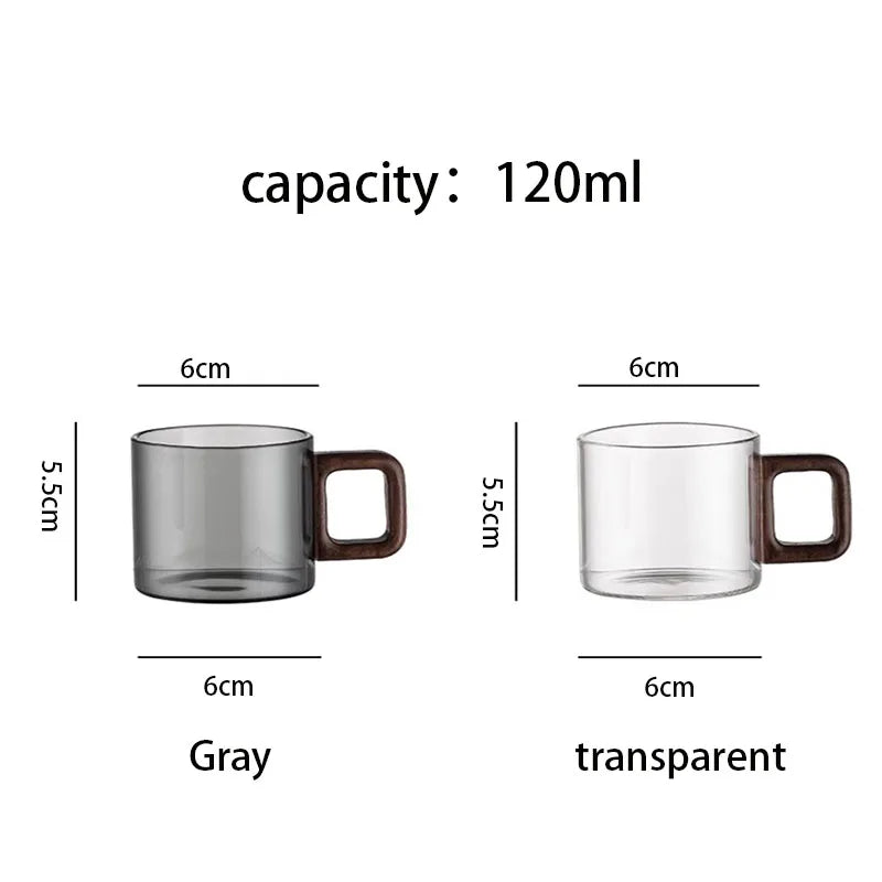 Taza de Té de Vidrio con Asa de Nogal, 120 ml