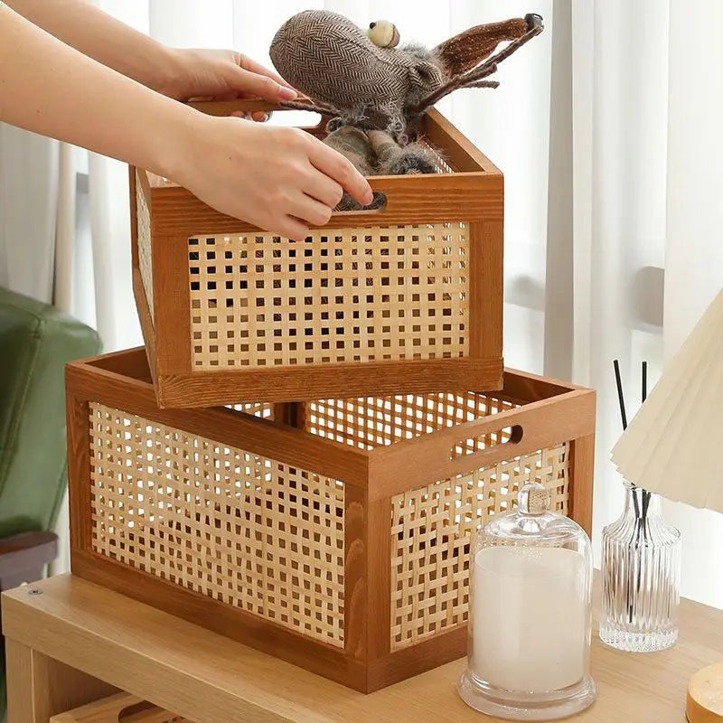 Caja Organizadora Retro de Madera y Ratán