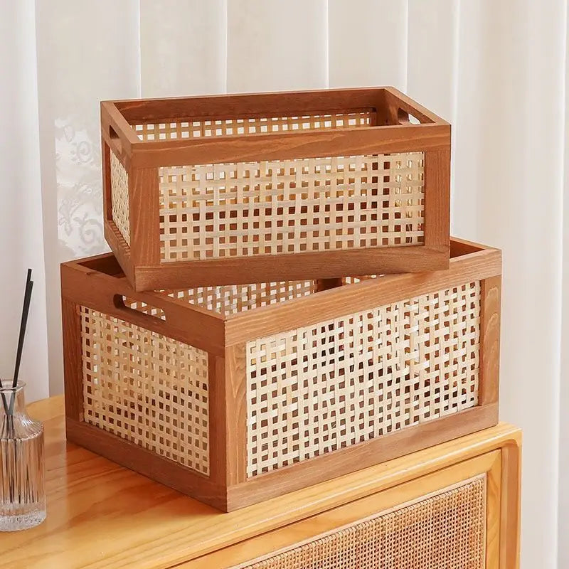 Caja Organizadora Retro de Madera y Ratán