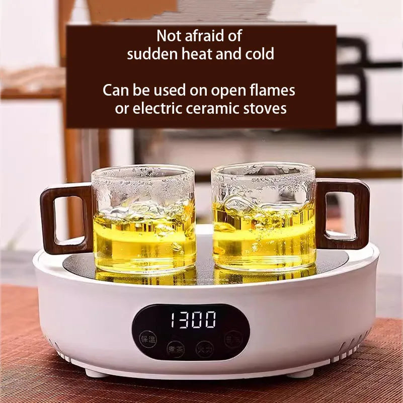 Taza de Té de Vidrio con Asa de Nogal, 120 ml
