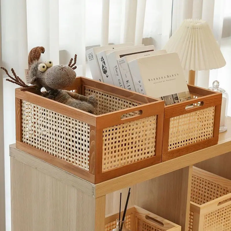 Caja Organizadora Retro de Madera y Ratán
