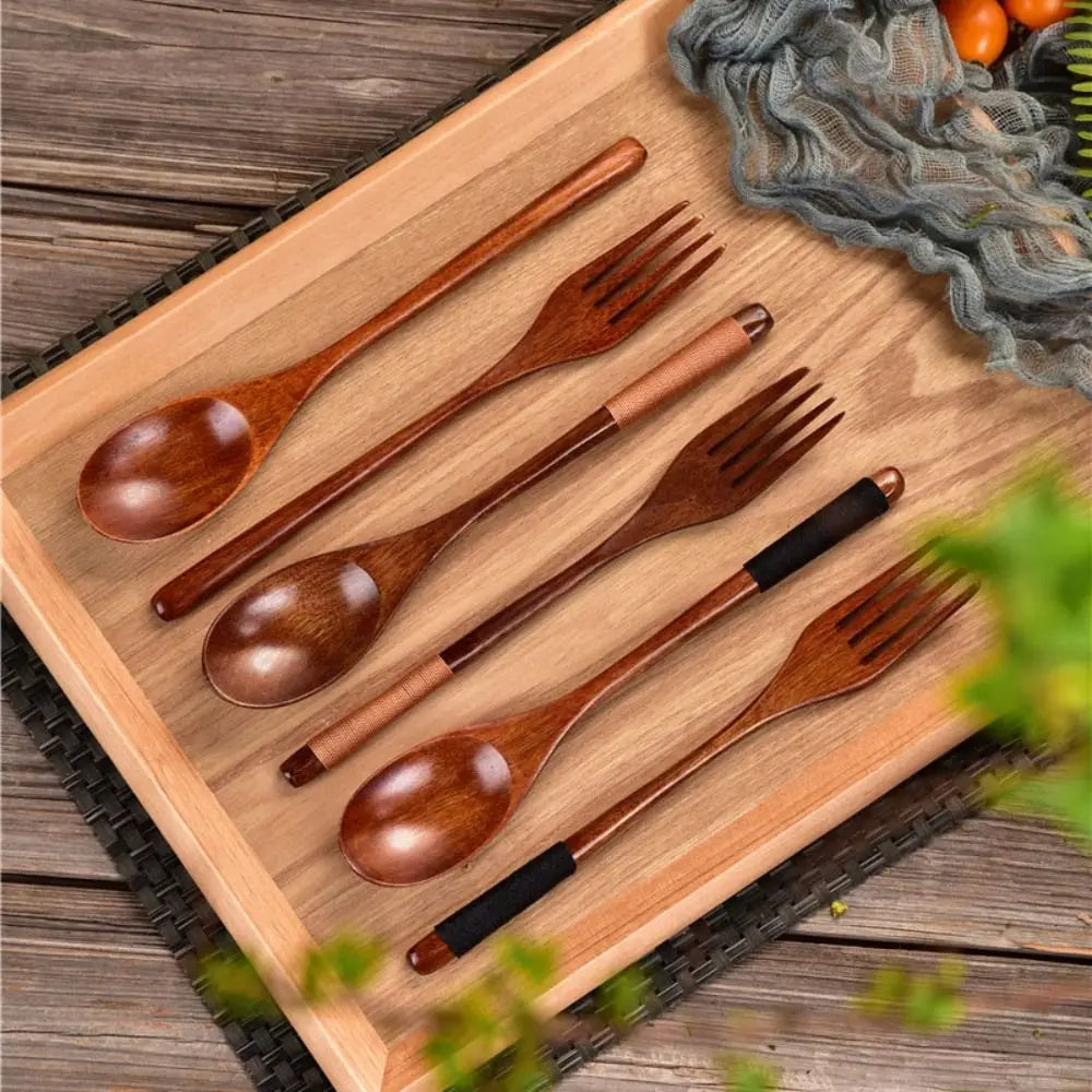 Cuchara y Tenedor de Madera Natural Hechos a Mano