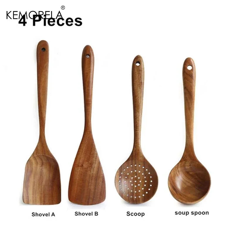Juego de Utensilios de Cocina de Madera con Soporte