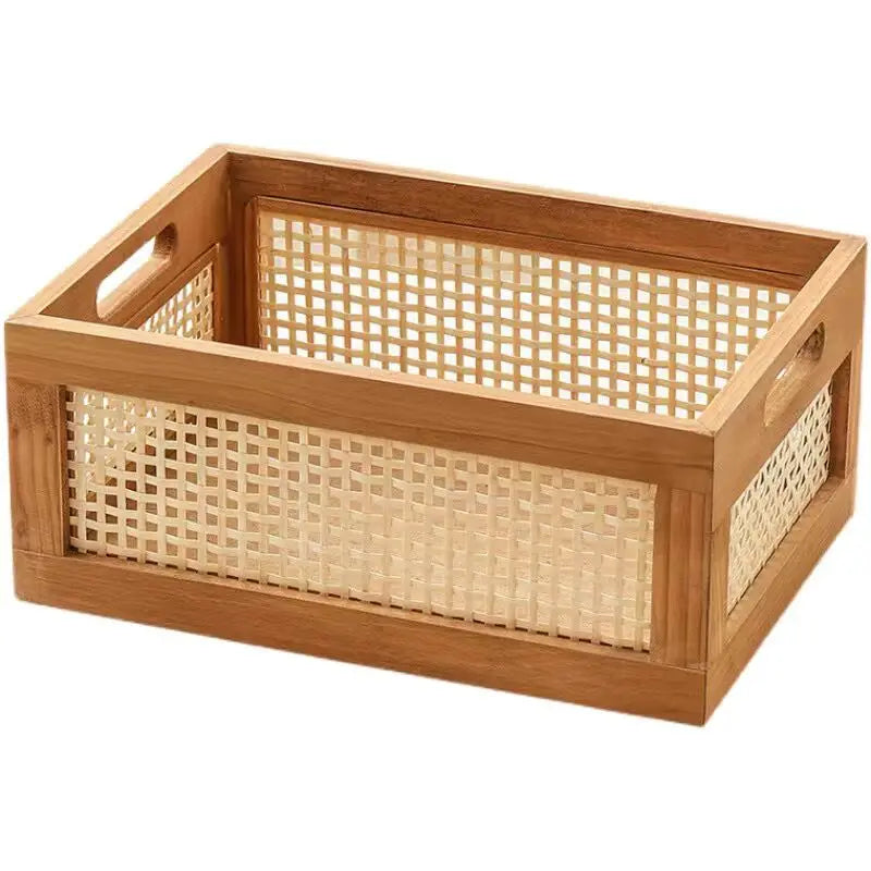 Caja Organizadora Retro de Madera y Ratán