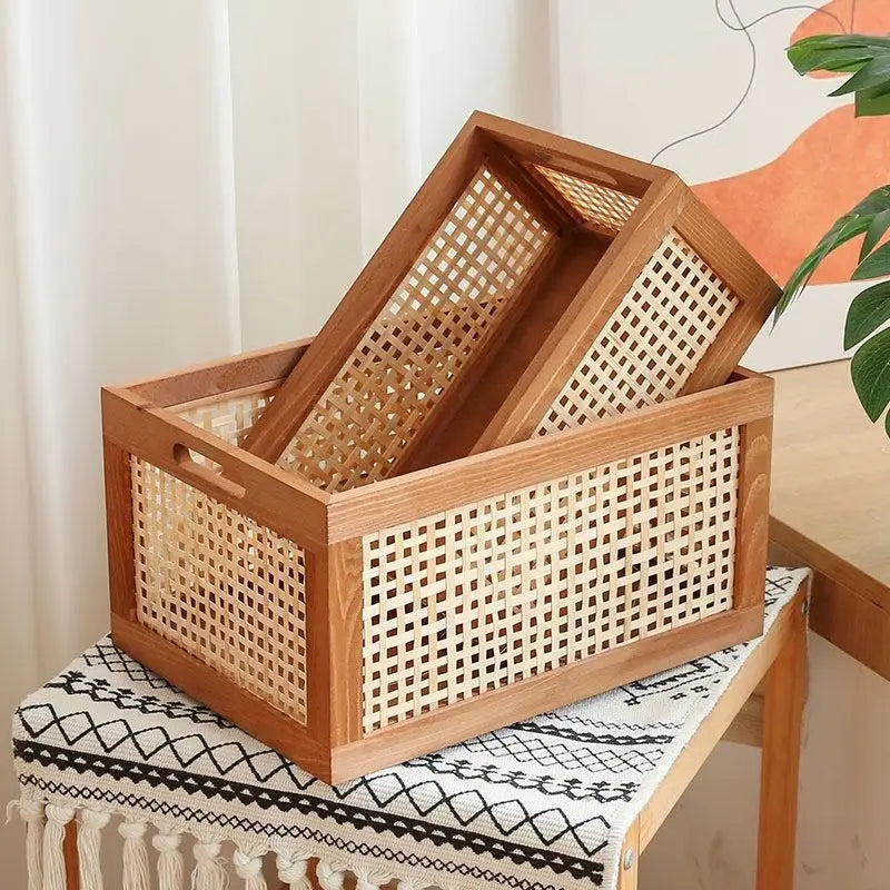 Caja Organizadora Retro de Madera y Ratán