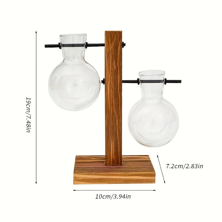 Floreros de Bulbo Hidropónicos con Base de Madera