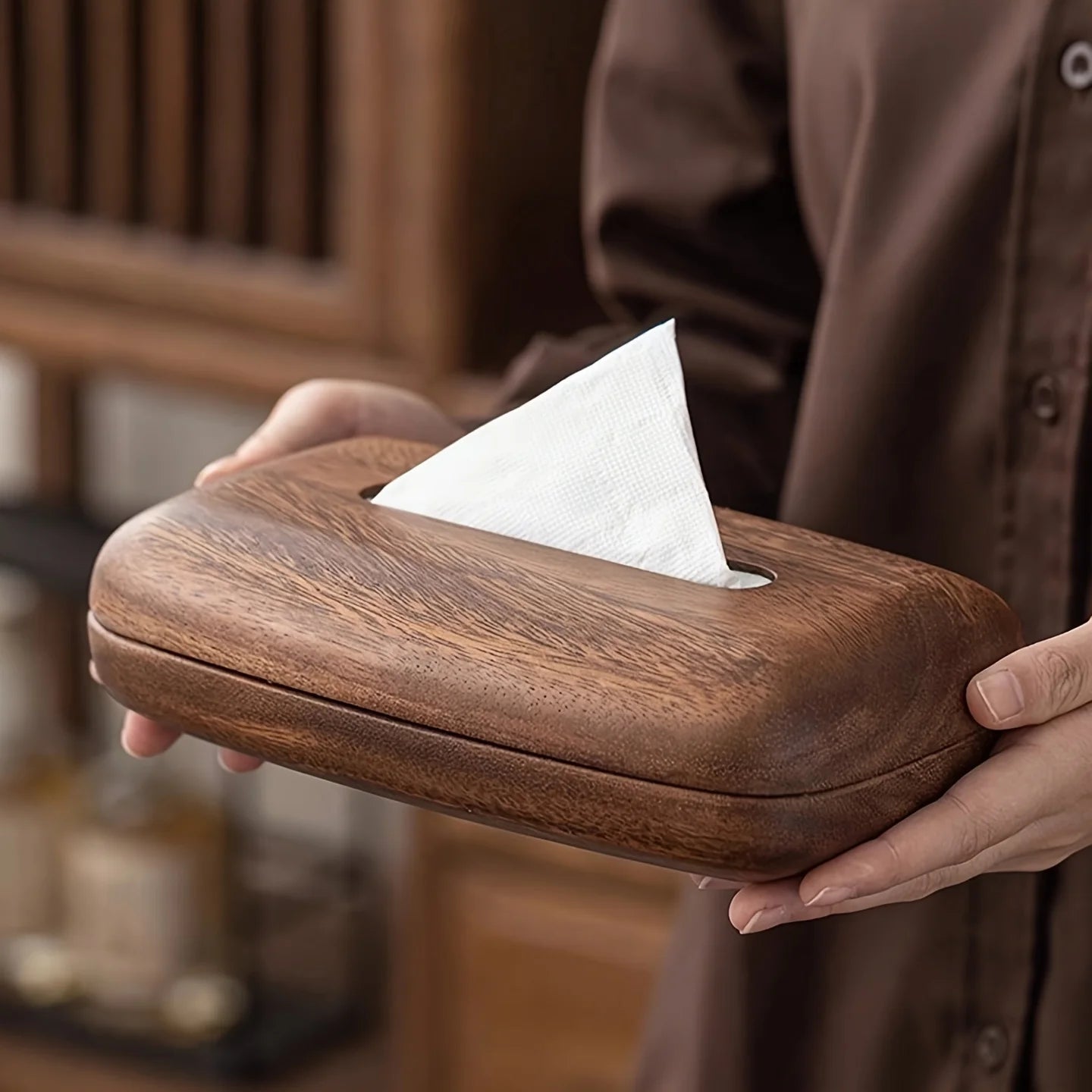 Caja para Pañuelos de Nogal con Tapa Extraíble