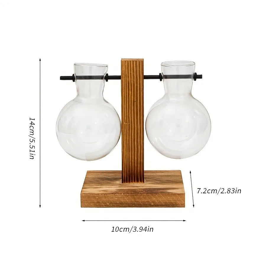 Floreros de Bulbo Hidropónicos con Base de Madera