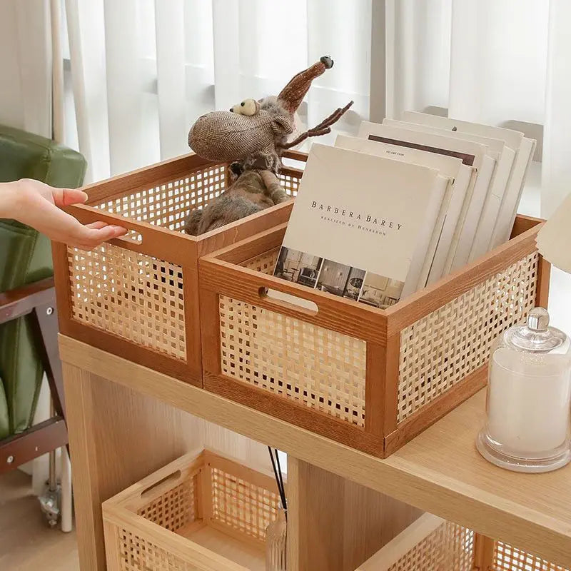 Caja Organizadora Retro de Madera y Ratán