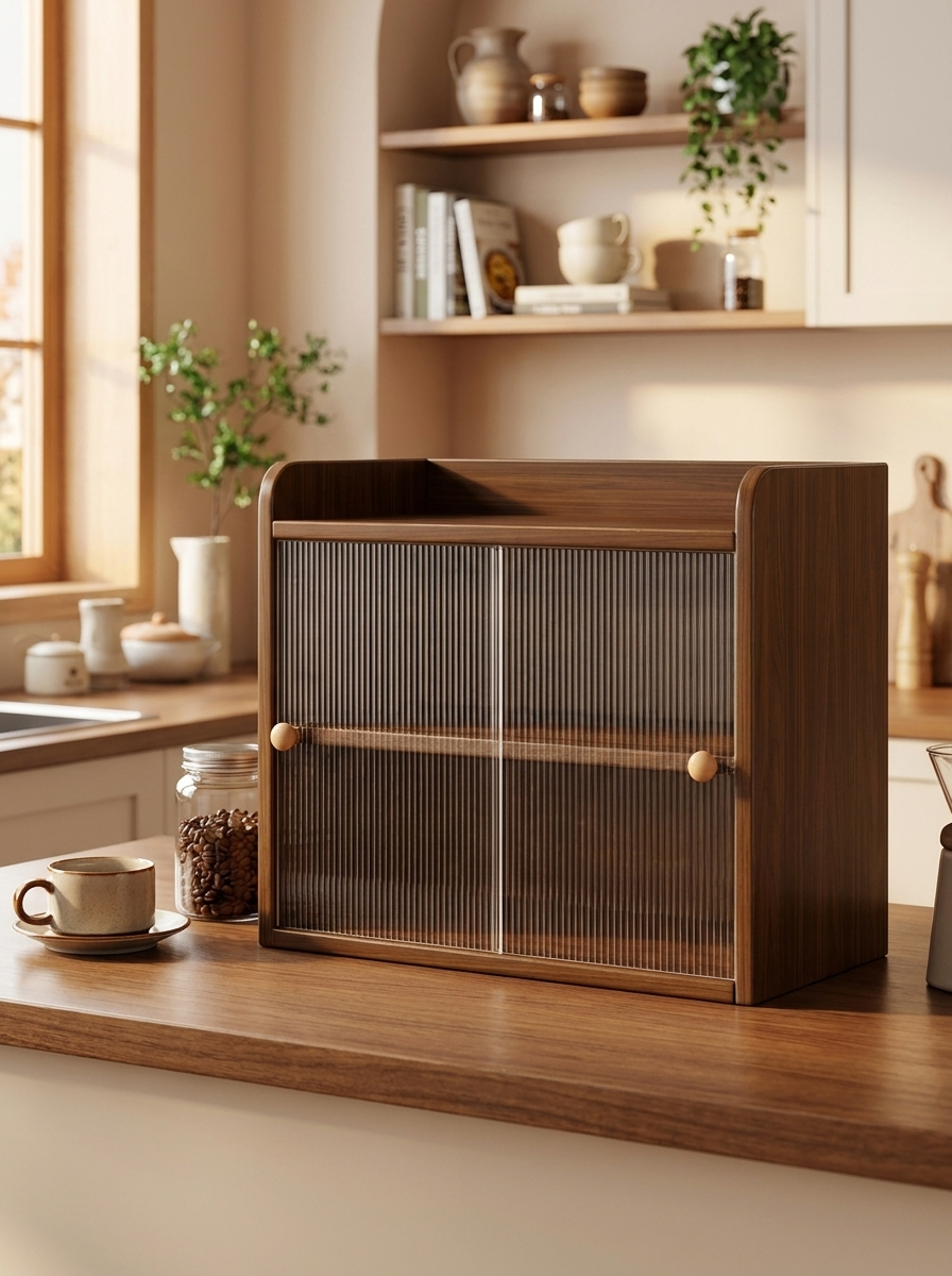Gabinete Mid Century con Puerta Corrediza de Vidrio