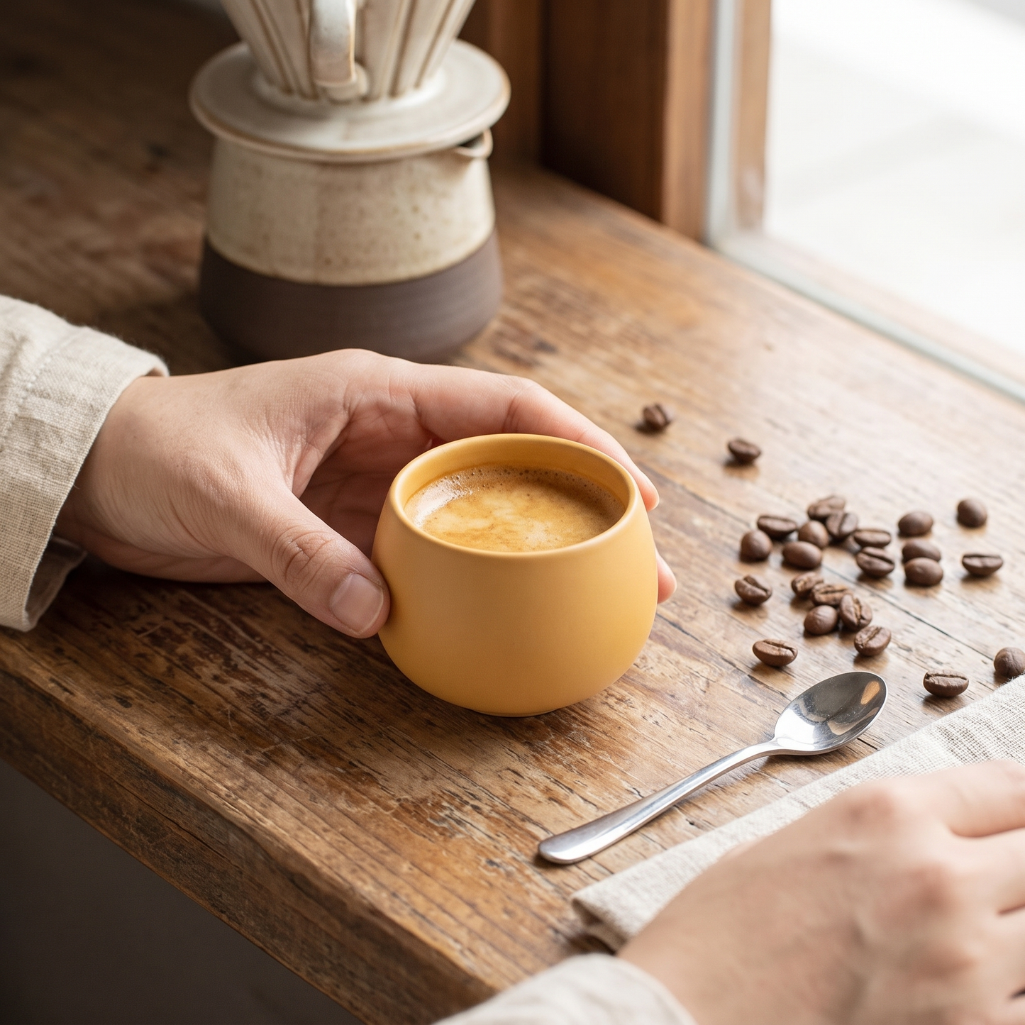 Taza Espresso de Arcilla Amarilla - lifestyle