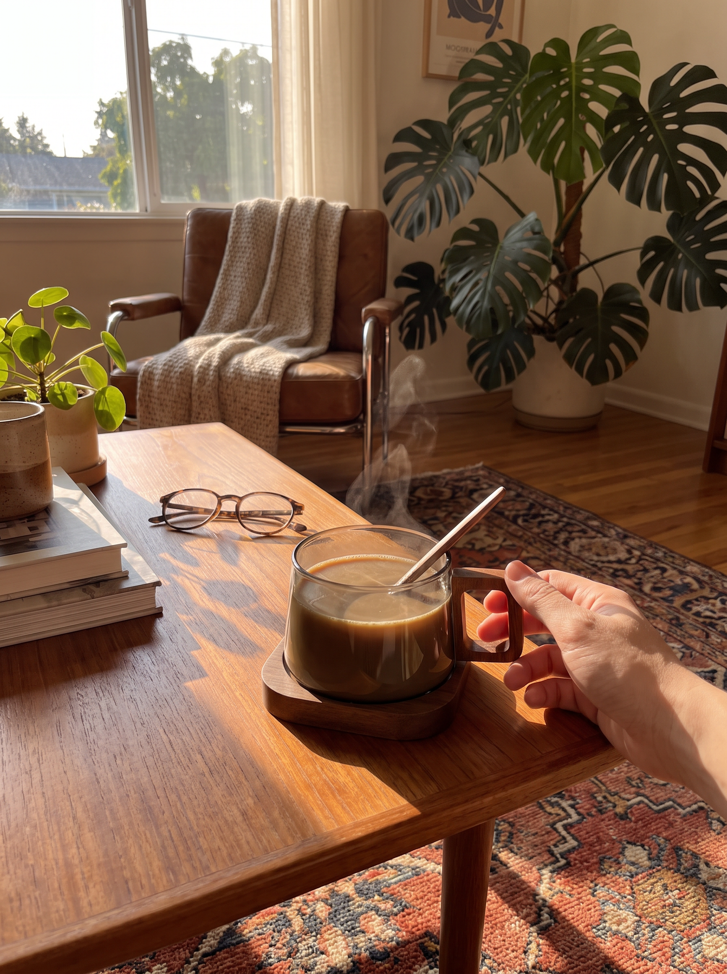 Taza Flat White con Base de Madera: Vidrio que aguanta el calor
