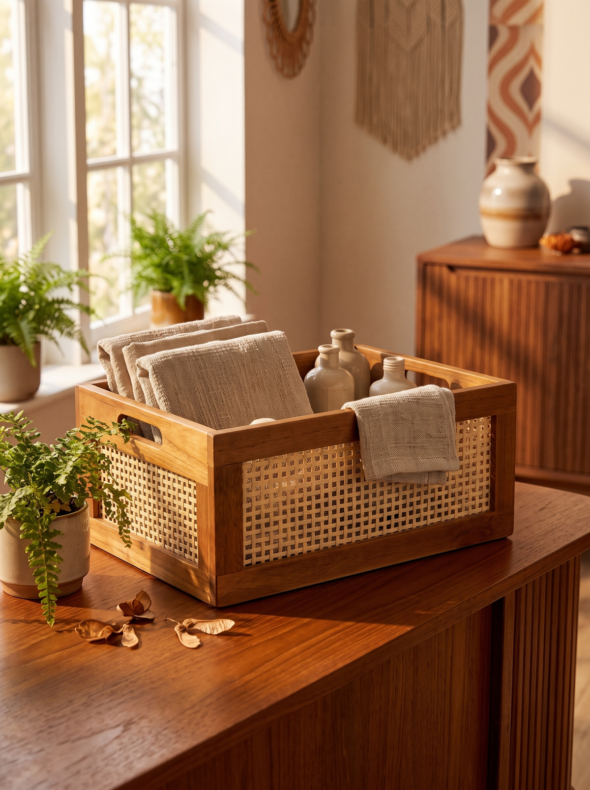 Caja Organizadora Retro de Madera y Ratán Mil usos
