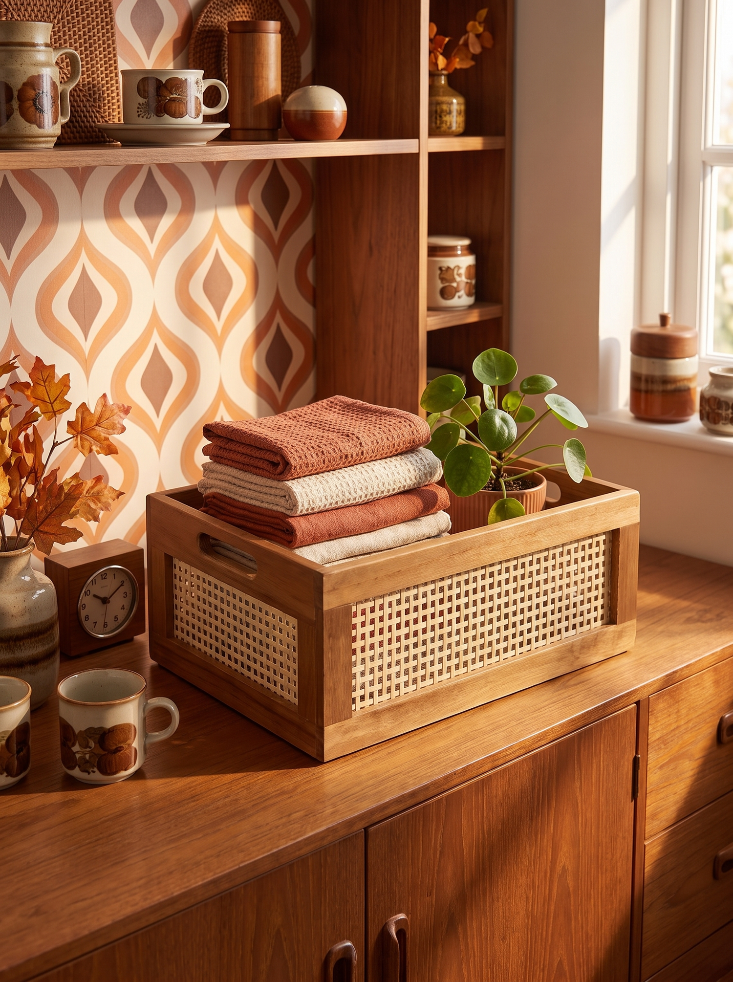 Caja Organizadora Retro de Madera y Ratán Orden con textura
