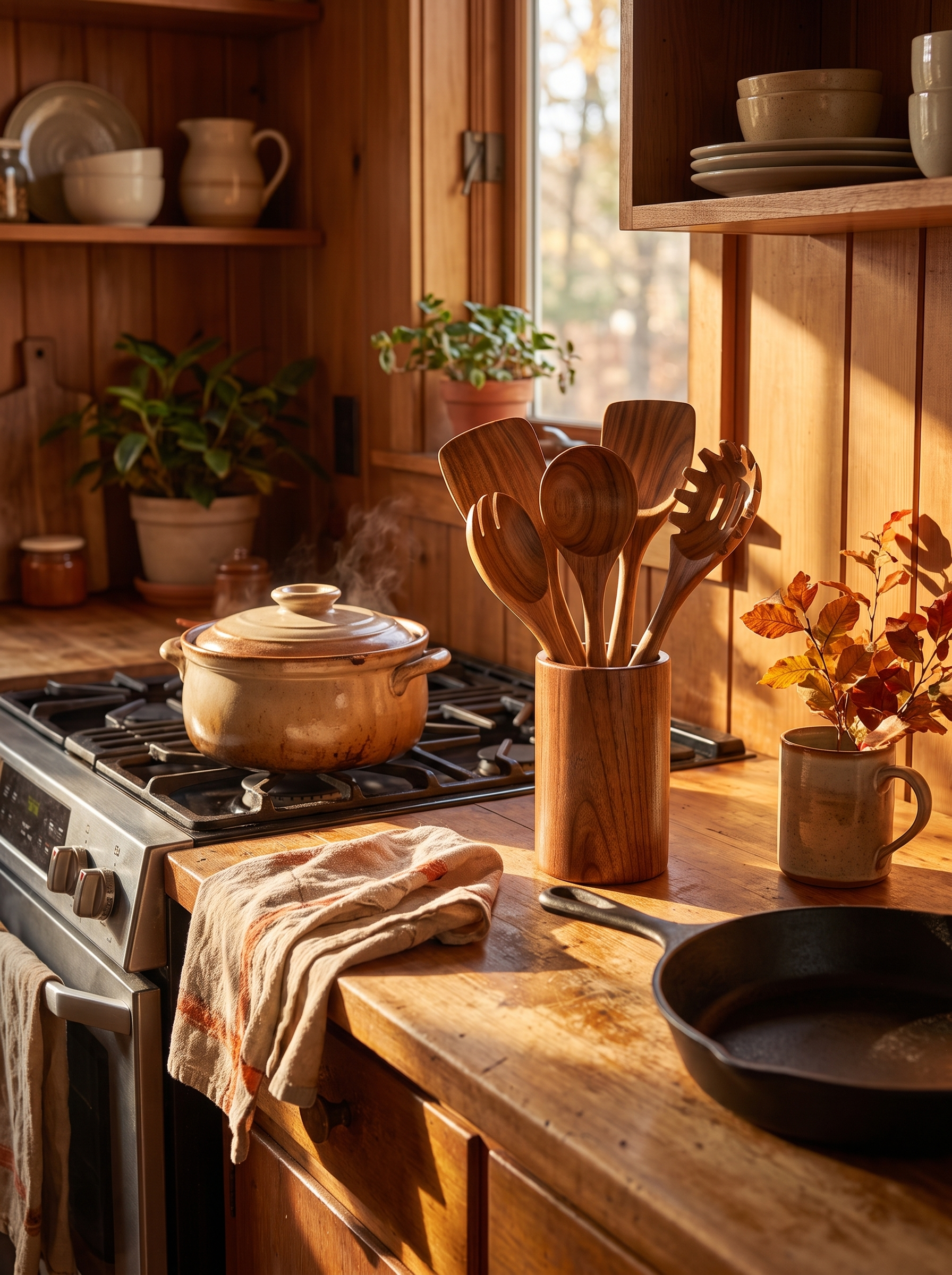 Juego de Utensilios de Cocina de Madera con Soporte Groovela 2